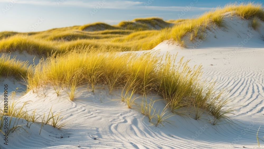 Sand dunes with grass and fine textured patterns under clear sky natural landscape Copy Space Sand dunes with grass and fine textured patterns under clear sky natural landscape Copy Space