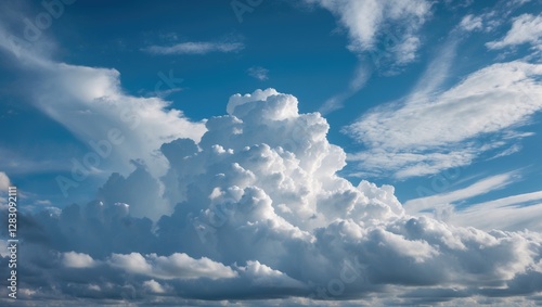 Wallpaper Mural Fluffy white cumulus clouds in a blue sky with wispy cirrus clouds creating a dramatic natural landscape copy space Torontodigital.ca