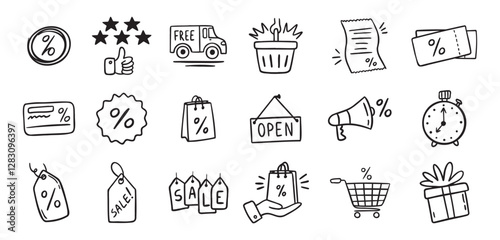 Loyalty card hand drawn doodle element icons. Symbol for Loyalty card, incentive program outline illustration icon