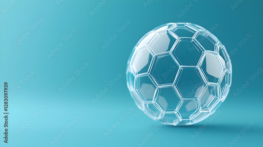 Fototapeta premium Transparent Glass Sphere With Hexagonal Pattern On Blue Background Digital Concept