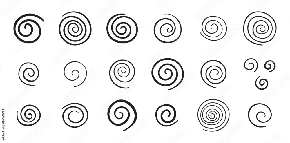 Hand drawn doodle spiral set. Drawing line spirals vector illustration Hand drawn doodle spiral set. Drawing line spirals vector illustration