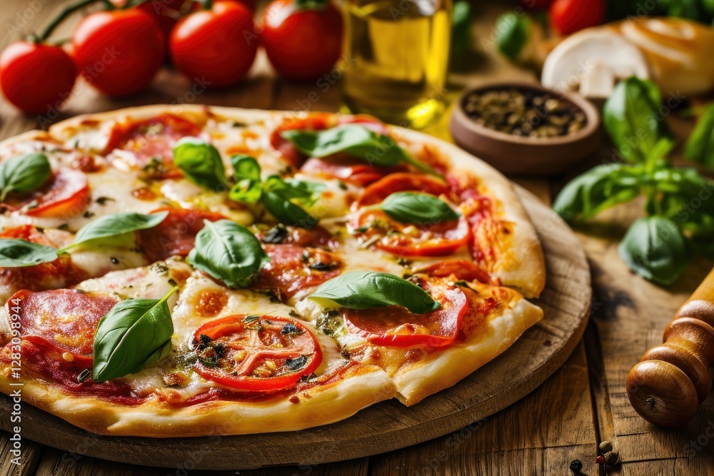 Pizza. Pizza Margherita, Classic Italian Pizza with Thin Crust, Tomato Sauce, Mozzarella Cheese, and Fresh Basil, Traditional Pizza Isolated on a Background with Copy Space. Pizza. Pizza Margherita, Classic Italian Pizza with Thin Crust, Tomato Sauce, Mozzarella Cheese, and Fresh Basil, Traditional Pizza Isolated on a Background with Copy Space.