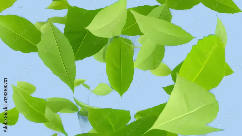 Vibrant green leaves floating animation, 4K video Vibrant green leaves floating animation, 4K video