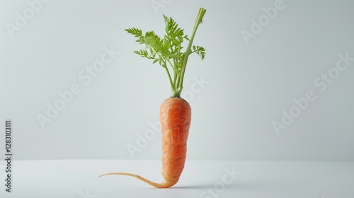 Fresh Organic Carrot with Green Tops Standing Upright Minimalist Studio Shot