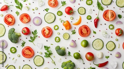 Vibrant Fresh Vegetable Flatlay Tomatoes Cucumbers Broccoli Peppers More