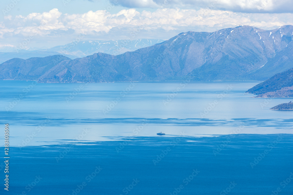 Ferry transporting snowy mountains and Van Lake, Tatvan, Bitlis