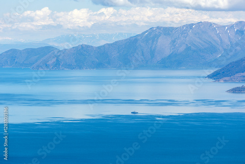 Obraz na płótnie Ferry transporting snowy mountains and Van Lake, Tatvan, Bitlis w salonie
