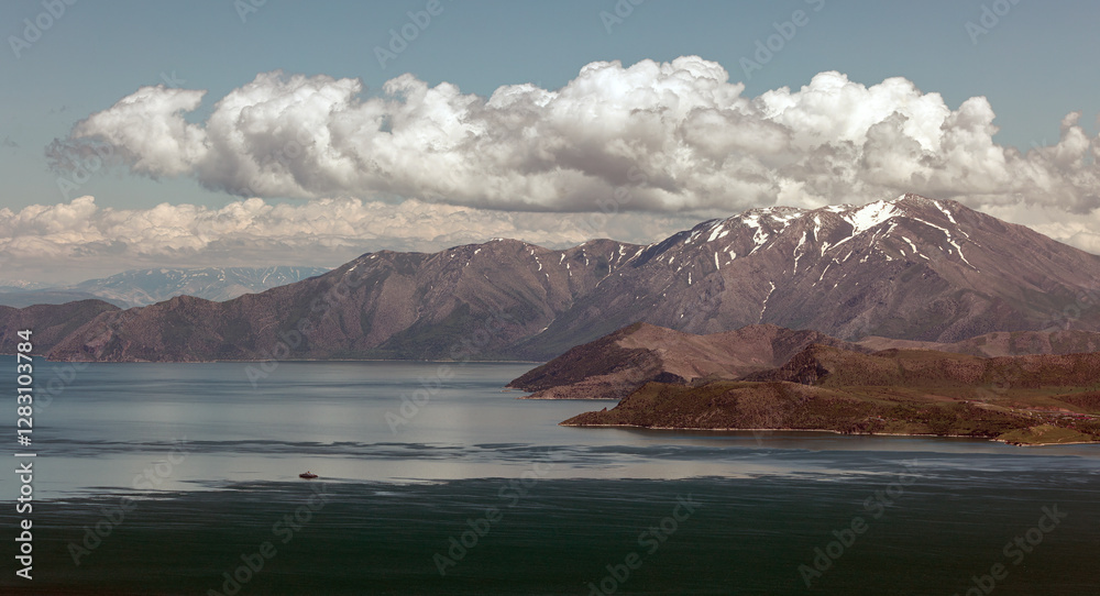 Ferry transporting snowy mountains and Van Lake, Tatvan, Bitlis
