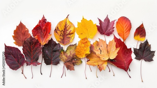 Vibrant Autumn Leaves Collection Red Orange Yellow Fall Foliage Isolated on White Background