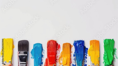 Colorful Paint Brushes with Vibrant Colors on White Background Art Supplies Creative Tools