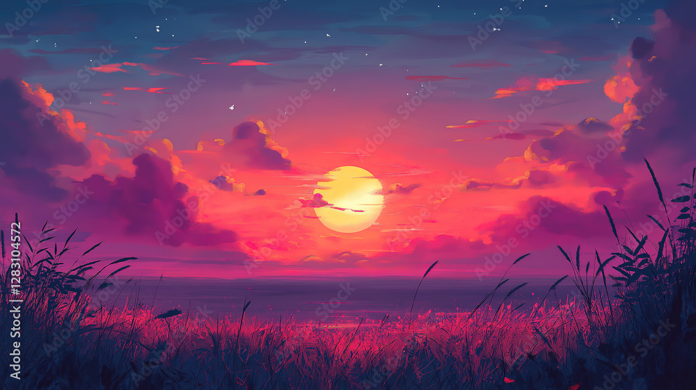Serene pastel-colored sunset with delicate clouds drifting across a peaceful evening sky