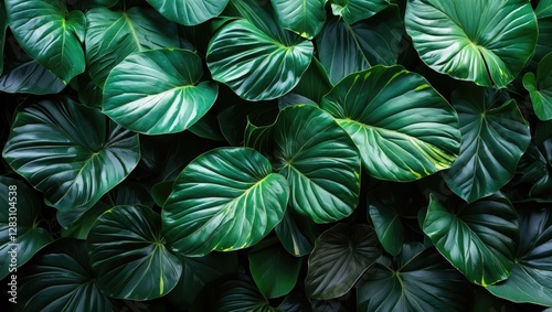 Wallpaper Mural Dense green foliage with large tropical leaves displaying varying shades of green and prominent veining in a natural arrangement. Torontodigital.ca