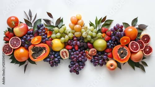 Vibrant Colorful Assortment of Fresh Fruits and Berries Overhead Shot