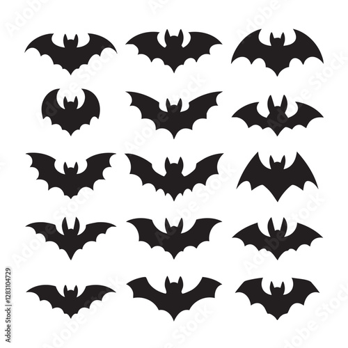 A collection of bat silhouettes, each with distinct wing shapes and facial features They are positioned in various orientation halloween seamless pattern