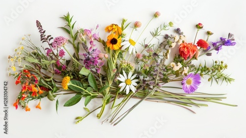 Vibrant Wildflower Arrangement Colorful Summer Meadow Blooms Flatlay Photography