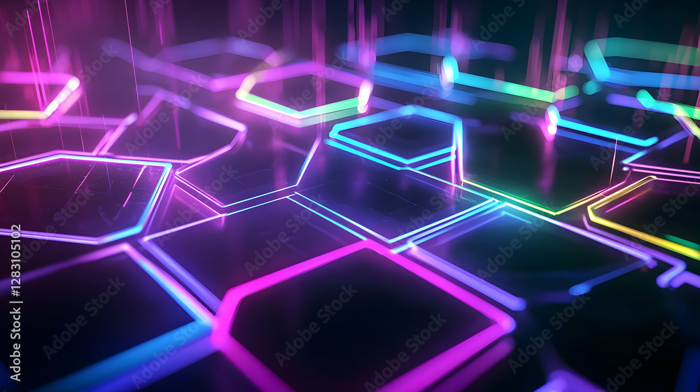 Abstract Digital Geometric Neon Grid Cyber Technology Background Abstract Digital Geometric Neon Grid Cyber Technology Background
