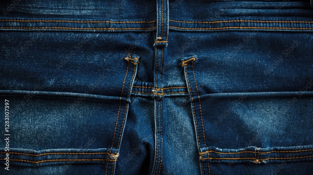 Dark blue textured denim background with faded areas showcasing the intricate details of worn jeans fabric. Dark blue textured denim background with faded areas showcasing the intricate details of worn jeans fabric.