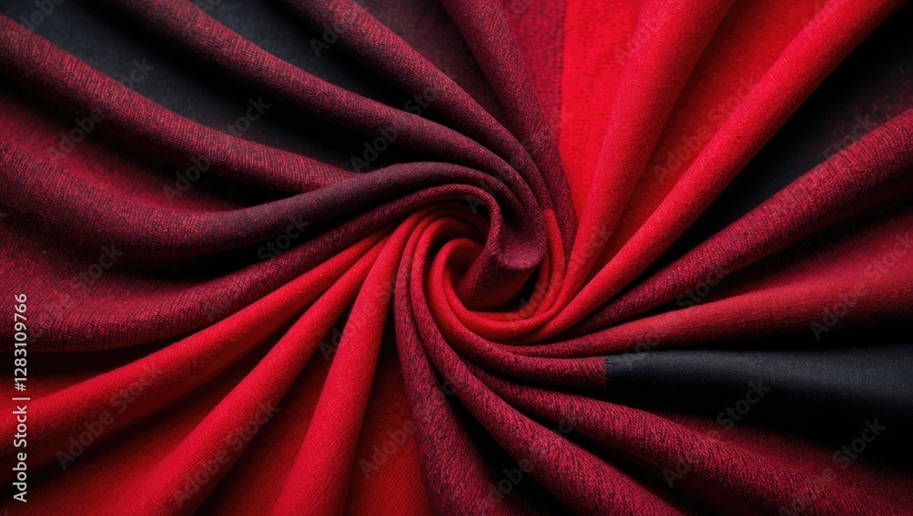 Fototapeta premium Vibrant red and black fabric texture showcasing soft draping and intricate patterns, ideal for design, fashion, and textiles projects.