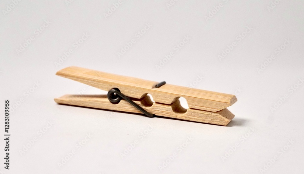 One wooden clothes peg object isolated on horizontal white background. One wooden clothes peg object isolated on horizontal white background.