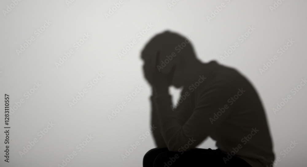 Shadow of a person with head in hands symbolizing stress and financial worry Shadow of a person with head in hands symbolizing stress and financial worry