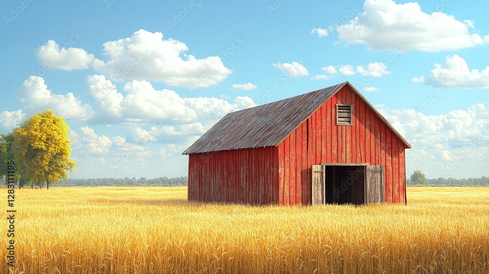 Fototapeta premium scenic old barn in a traditional countryside farm, wooden rustic structure used for harvest storage and farming, historic rural homestead with wheat seed and agricultural charm