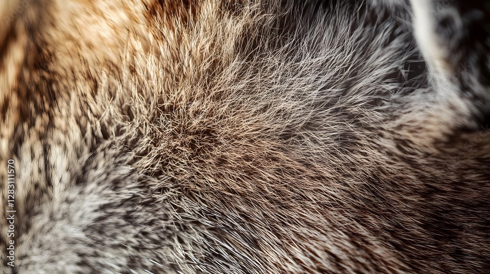Close-up of a textured fur coat showcasing intricate patterns and colors in natural light Close-up of a textured fur coat showcasing intricate patterns and colors in natural light