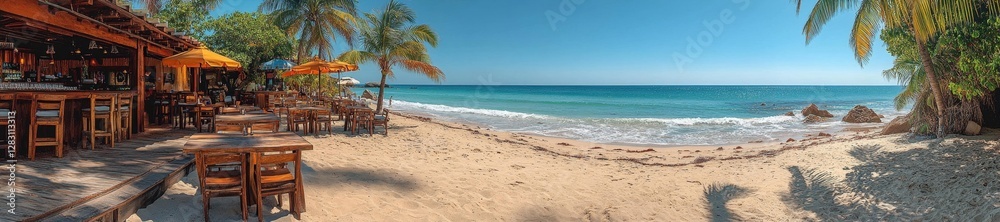 Beautiful Tropical Beachfront Bar with Ocean View. Generative AI Beautiful Tropical Beachfront Bar with Ocean View. Generative AI