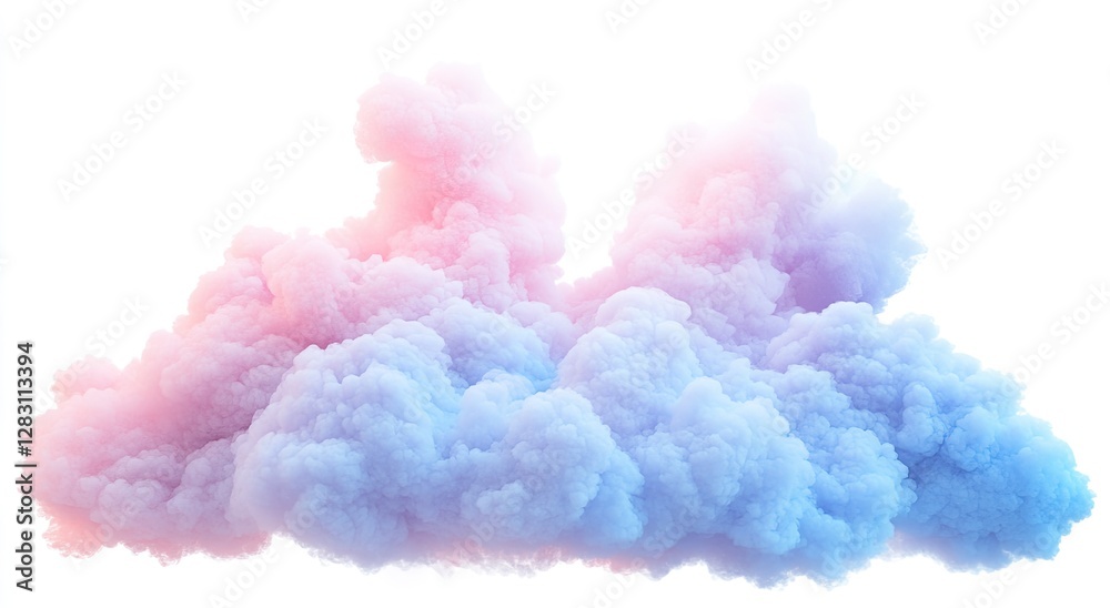 Fototapeta premium Pastel colored cloud-like smoke formation isolated on white background
