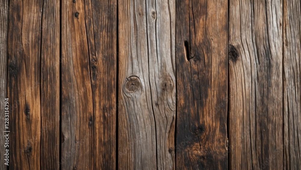 Wooden wall texture in various shades of brown featuring knots and natural imperfections suitable for backgrounds and design elements.