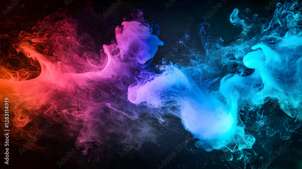 Fototapeta premium Abstract Color Smoke Explosion On Black Background With Blue Red And Purple Hues