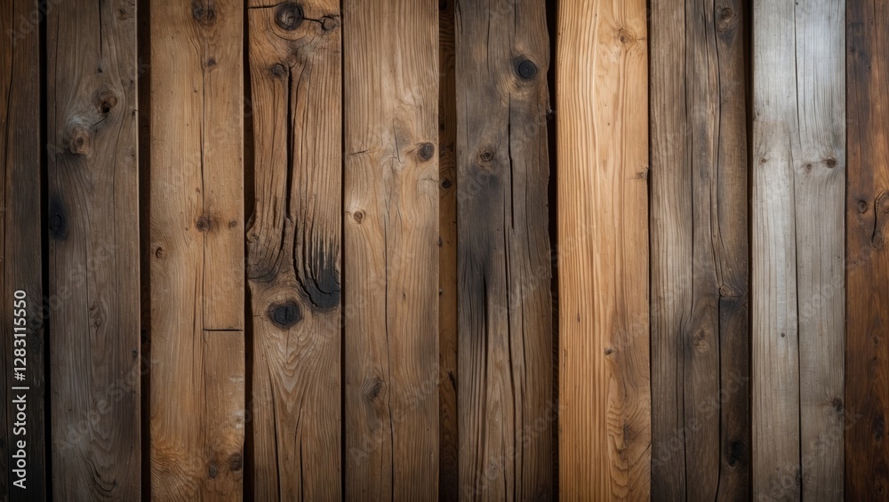 Naklejka premium Wooden planks background with varied textures and colors in shades of brown and gray arranged vertically in a rustic style