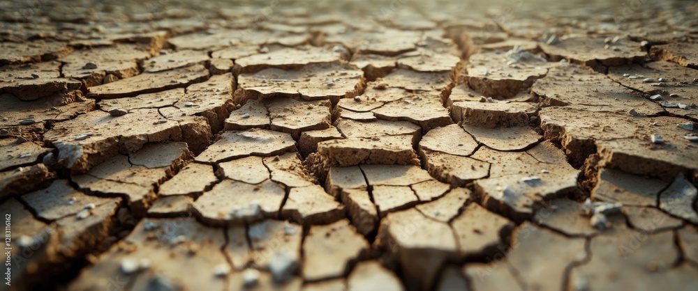Dry cracked earth surface background showing severe drought conditions with texture details and natural color variations