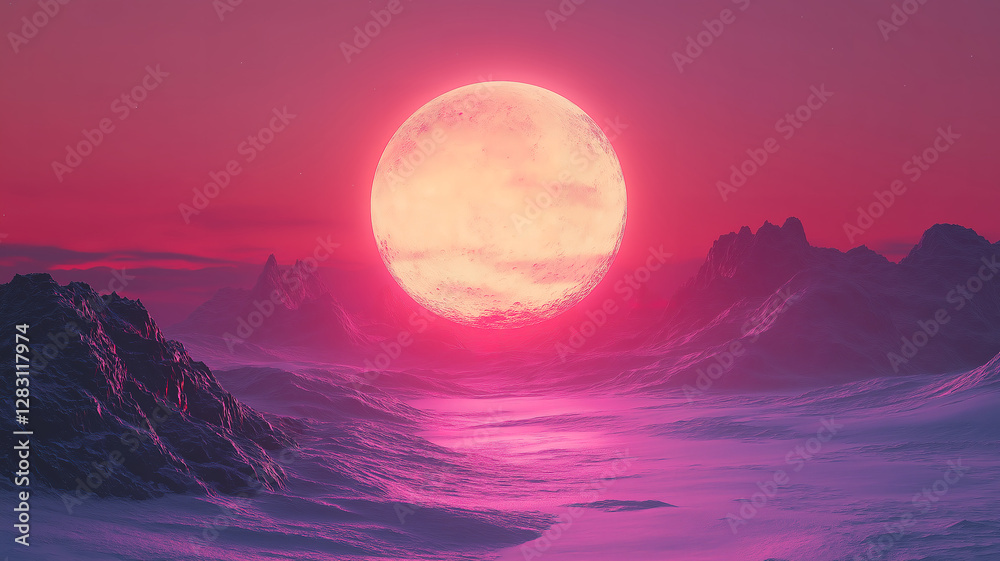 Fototapeta premium Intense red sunset filling the sky with dramatic colors as day turns to night