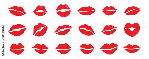 lips kiss clipart. lips kiss hand drawn silhouette symbols. Decor red lips cartoon drawing elements set