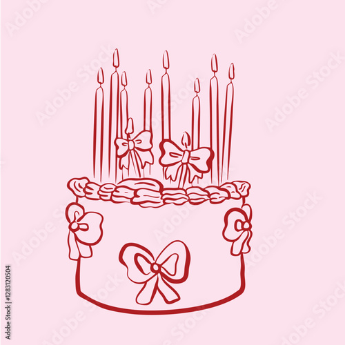Sketch birthday cake with cute bow vector