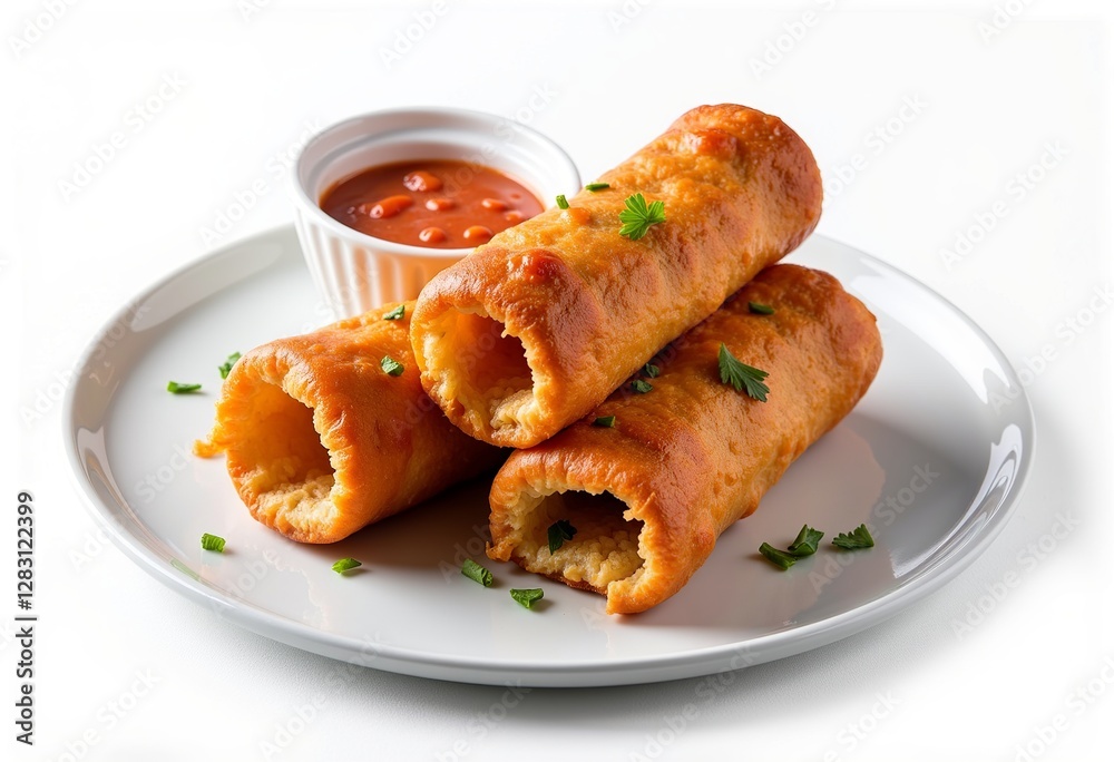 High-Quality Crispy Rolls: White Plate, Tasty Sauce - Isolated on Gray Background, Full Size, Detailed Food Photography.
High-Quality Crispy Rolls: White Plate, Tasty Sauce - Isolated on Gray Background, Full Size, Detailed Food Photography.
