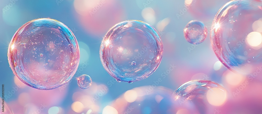 Dreamlike cosmic scene with soft swirling pink and blue sparkling particles and shimmering water droplets floating in a serene aquatic environment Dreamlike cosmic scene with soft swirling pink and blue sparkling particles and shimmering water droplets floating in a serene aquatic environment