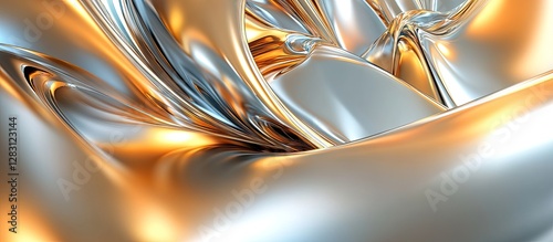 Abstract metallic background featuring smooth silver and gold textures flowing seamlessly, creating a contemporary artistic feel with dynamic reflections.