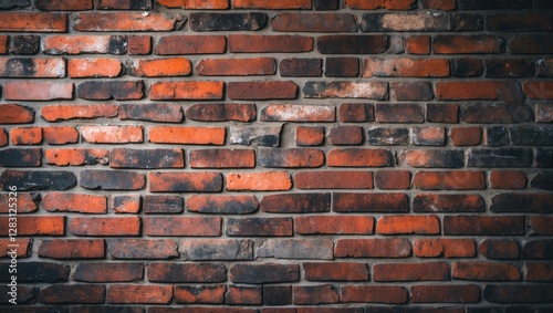 Red brick wall texture featuring a mix of dark and warm tones with visible imperfections and variations in brick design.