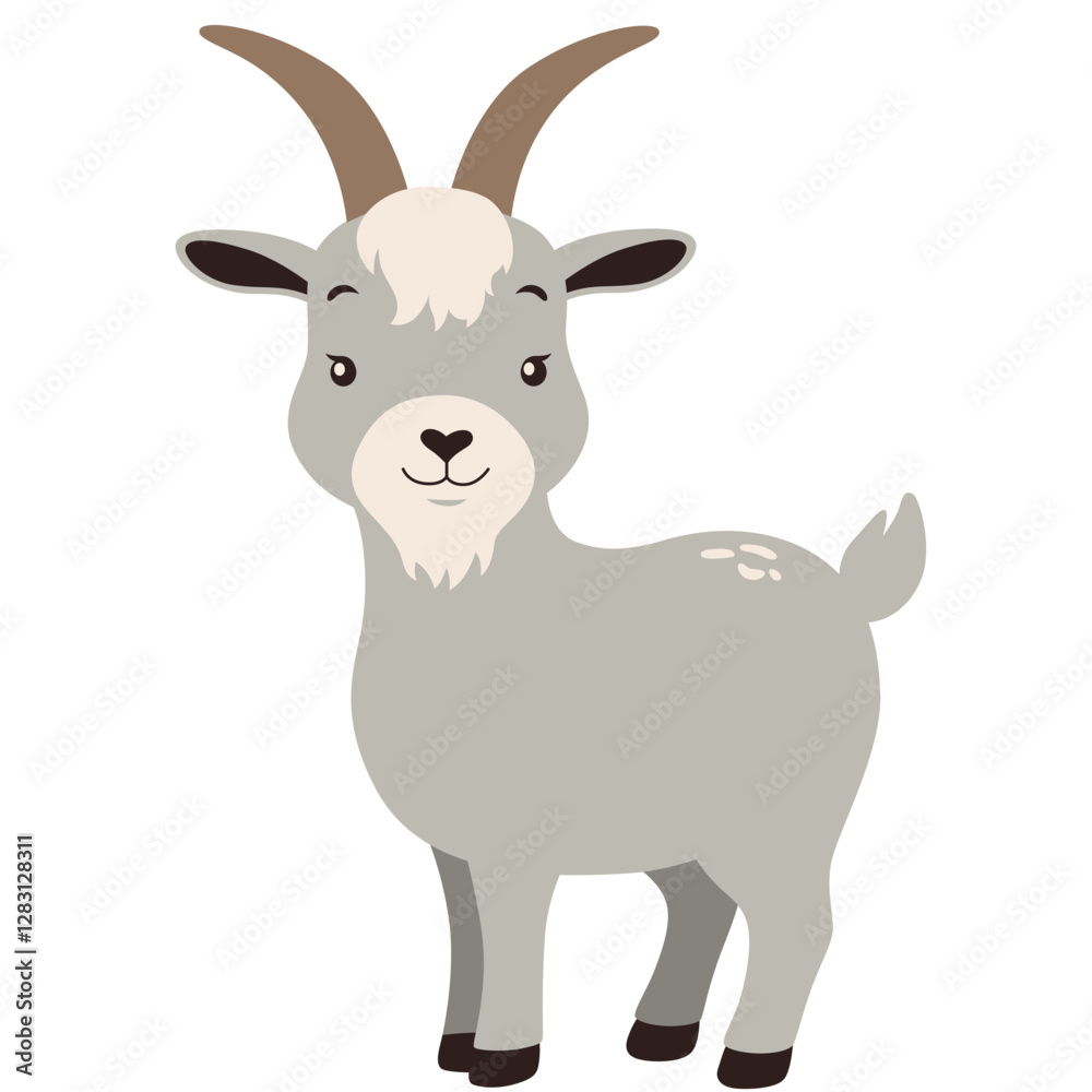 Adorable Cartoon Goat with Light Gray Fur and Brown Horns - Cute Animal Illustration
Adorable Cartoon Goat with Light Gray Fur and Brown Horns - Cute Animal Illustration