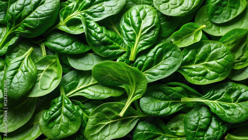 Fototapeta premium Vibrant Green Fresh Spinach Leaves Background Textured Natural Healthy Vegetable Close Up