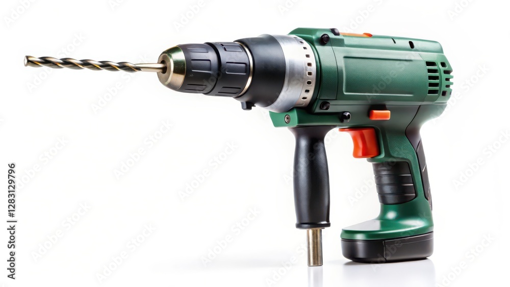 Cordless Drill with Drill Bit on White Background Cordless Drill with Drill Bit on White Background