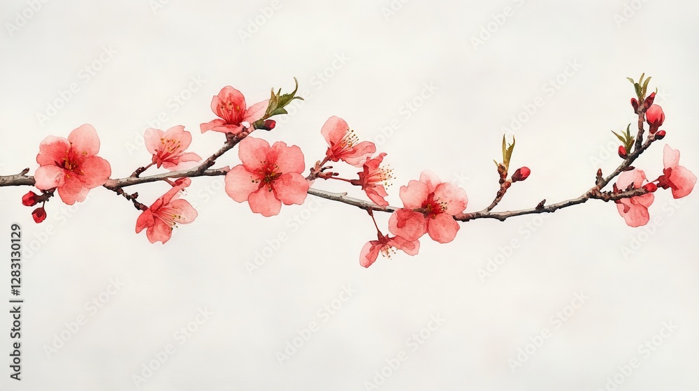 A delicate branch of pink cherry blossoms against a soft background. A delicate branch of pink cherry blossoms against a soft background.