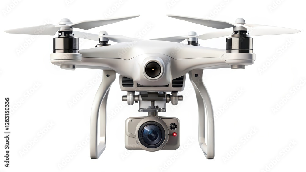 White Drone with Camera on White Background White Drone with Camera on White Background