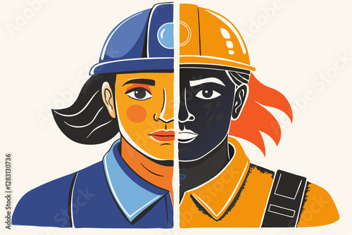 Diverse Gender Representation in Construction: Abstract Illustration of Gender Equality in Industry