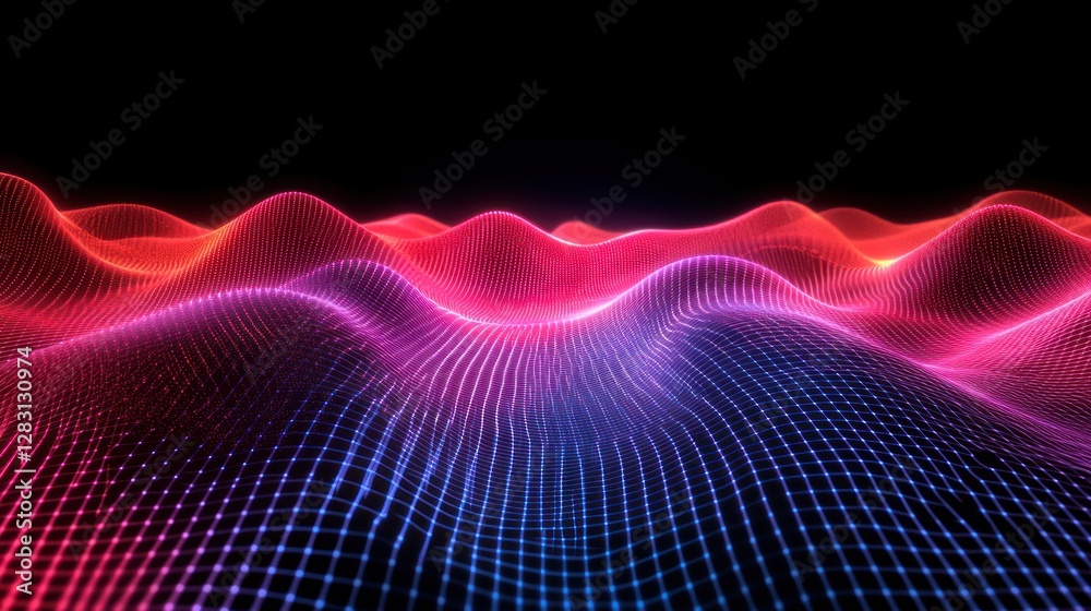 Fototapeta premium Abstract red and blue glowing wave landscape.