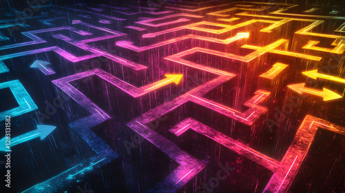 Colorful Abstract Maze with Arrows and Neon Light Effects