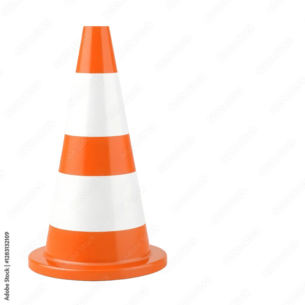 Orange realistic road traffic plastic cone with white stripes isolated on transparent background Orange realistic road traffic plastic cone with white stripes isolated on transparent background