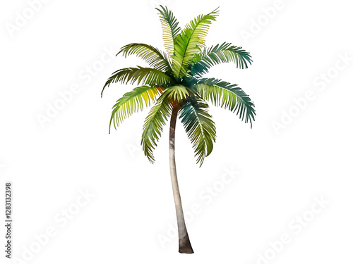 Coconut tree watercolor paint on white background