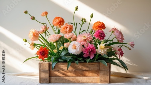 Wallpaper Mural Vibrant bouquet of freshly cut flowers in a rustic wooden planter illuminated by soft natural light Torontodigital.ca